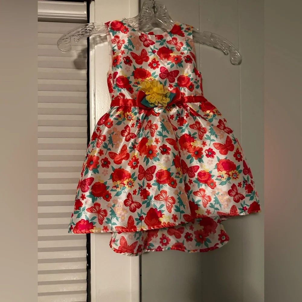 Little Lass Floral Dress 18 Months Butterfly Print Party Easter EUC